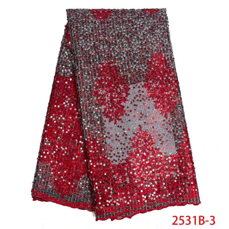 

2019 African French net lace fabric for wedding dress high quality Nigerian Latest Hot sale sequins lace fabric NA2531B-1
