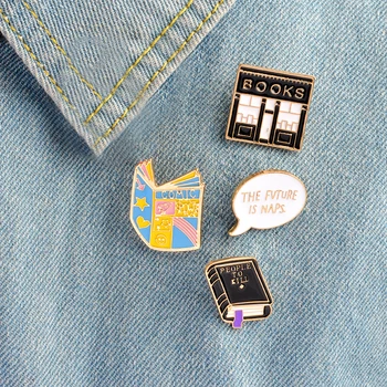 

Dark Evil Pin Book Enamel Brooches set Pin metal "The Fvture Is Naps" Letter Bookstore BTS badges Collar Lapel Pins Jewelry