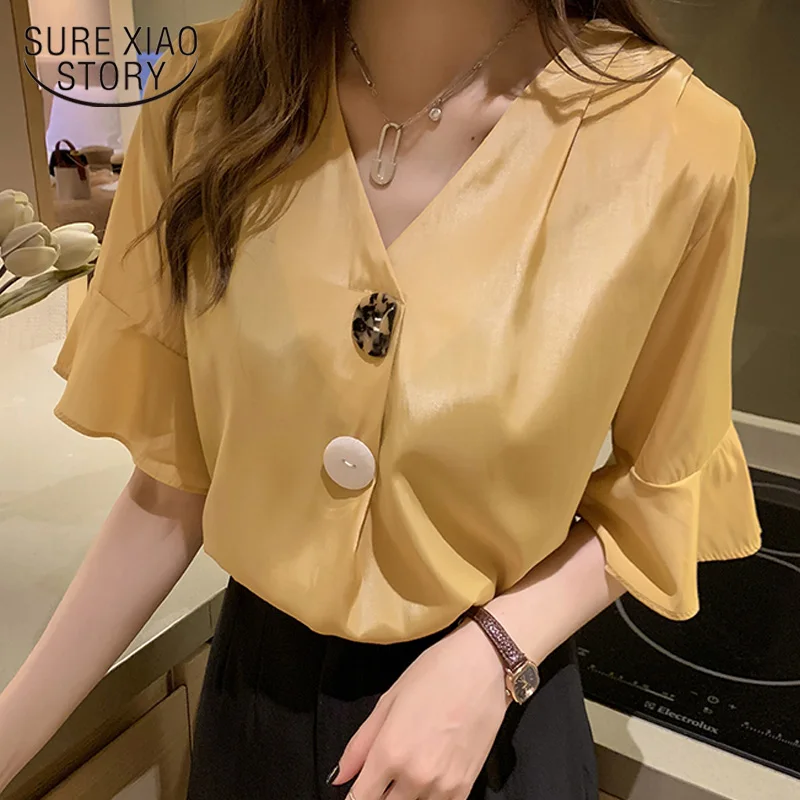 blouses woman 2019 Summer short sleeve women blouse v-neck solid chiffon blouse women shirts plus size blouse women tops 4916 50