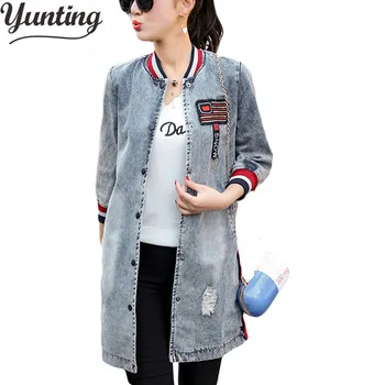 

2019 Denim Jackets Women Hole Boyfriend Style Long Sleeve Vintage Jean jacket Denim jacket Loose Autumn Winter Denim Coat Jeans