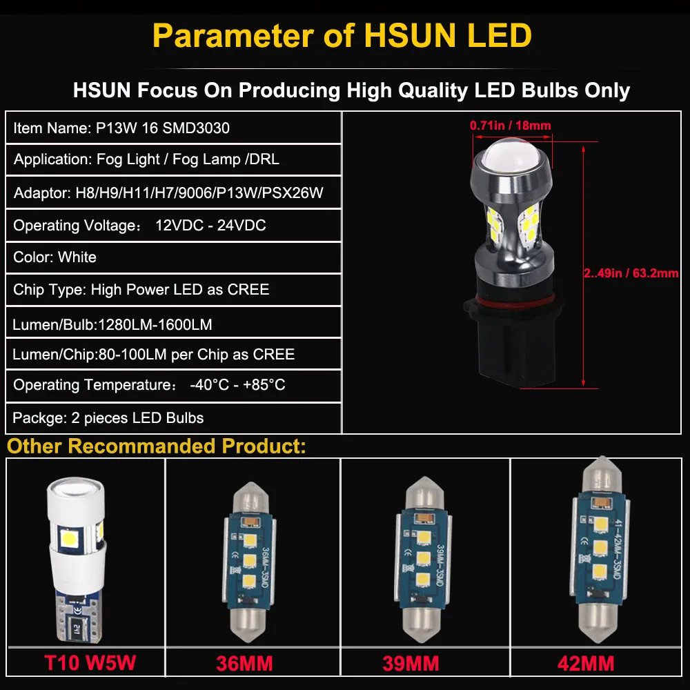 Eseastar 2 шт. uper яркий HID P13W PSX26W Высокая мощность 3030 светодиодный для Toyota 86 FT86 GT86