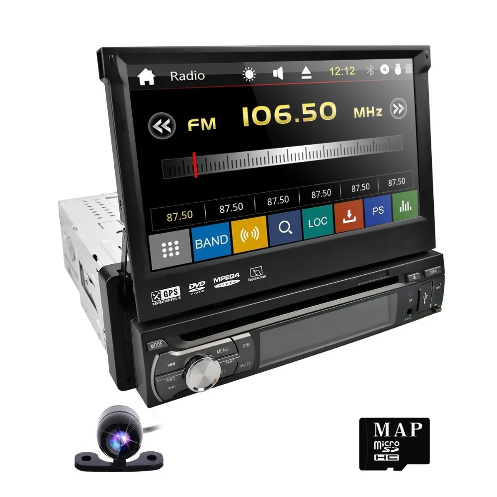 

Hizpo One Din Detachable Panel Car Steoro Mirror-Link Touch Screen DAB+ Radio HD Bluetooth Navigation Free Rear View Camera 1080