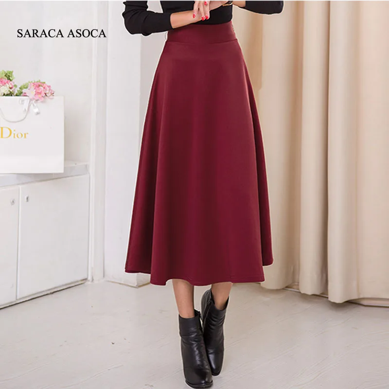 

New Fashion Autumn Winter Long Skirt Ladies Elastic Waist A-Line Mid-Calf Bust Short Skirts Women's