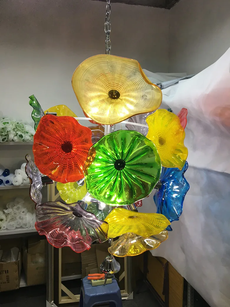 Классическая люстра в виде цветка свет Стиль Муранского Стекла пластины лампы многоцветный светодиодный выдувное стекло люстра освещение
