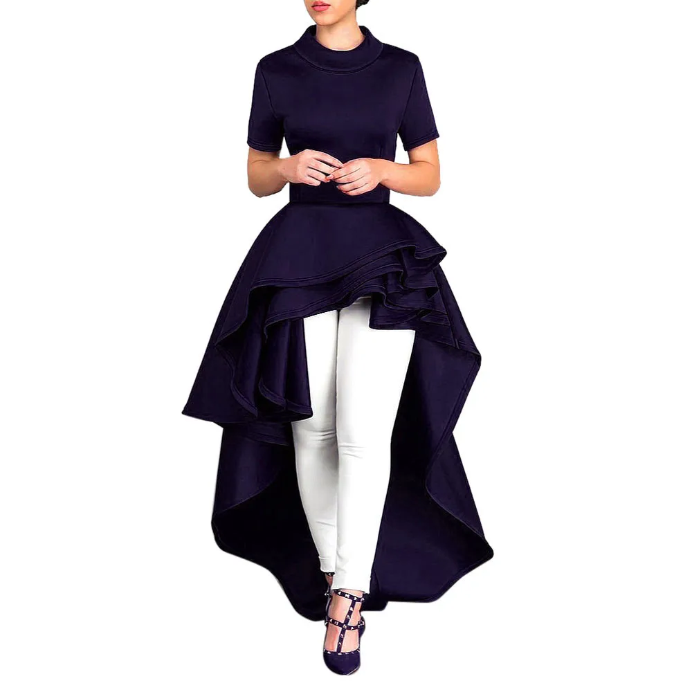 

JAYCOSIN Free Ostrich Women Short Sleeve High Low Peplum Dress Bodycon Casual Party Club Dress Casual O NECK dress vestidos