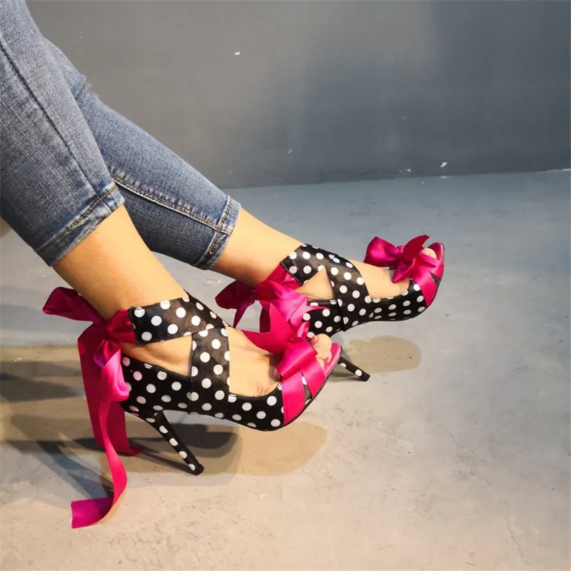MStacchi Для женщин высокие ботинки на каблуках новая мода Шелковый галстук-бабочка обувь для взрослых Для женщин Гладиатор разноцветная обувь леди бабочка узел обуви