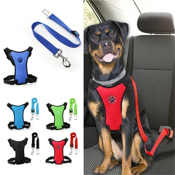 

Adjustable travel dog car seat belt pet dog harness and belt cover nylon net vehicle dog vest vest medium large dog