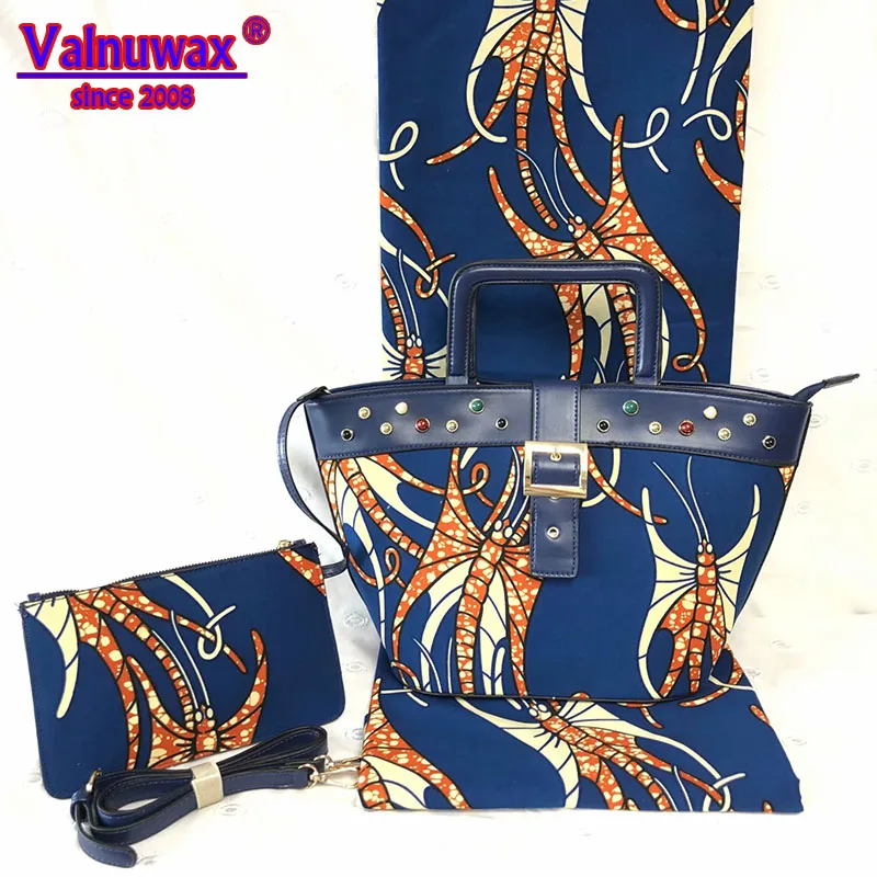 

New Fashion African handbag ankara wax prints fabric handbag matching Blue Color 6yards african Print Fabric For Women Dress