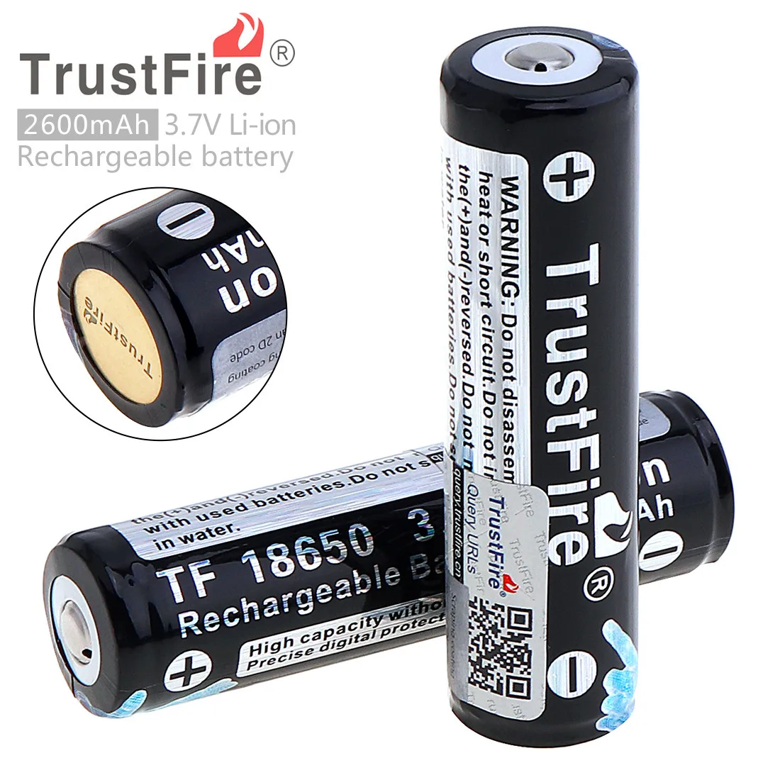 

2pcs TrustFire 3.7V 2600mAh 18650 Li-ion Rechargeable Battery with Safety Relief Valve for LED Flashlight Headlamp