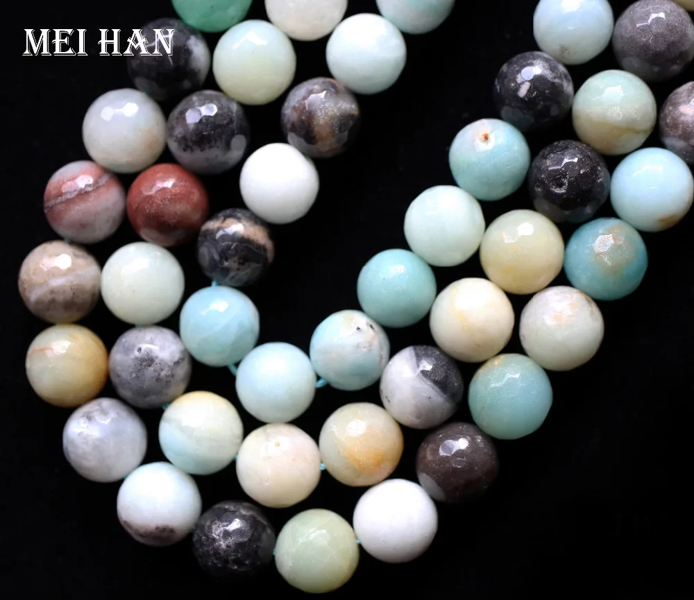 

Meihan wholesale natural amazonite faceted round colorful beads stone for jewelry making design DIY bracelet