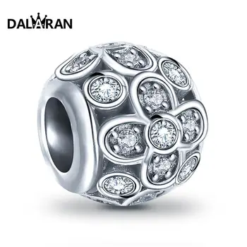 

DALARAN 925 Sterling Silver Beads Flowers Charms Sparkling CZ Fit Charm Bracelets Necklace DIY Fashion Jewelry Making For Women