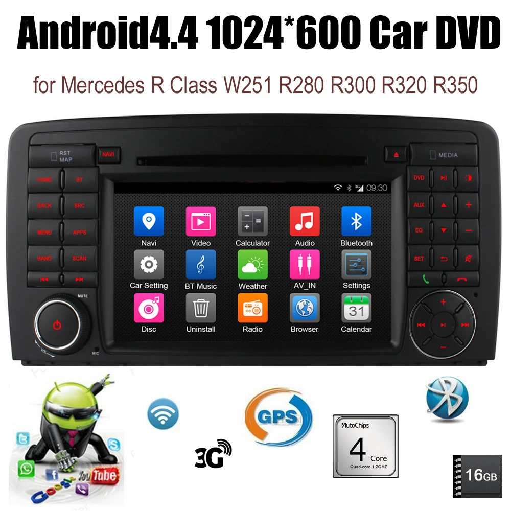 Sale Android4.4 Car DVD For Benz R Class W251 R280 R300 R320 R350 Quad Core FM AM radio support wifi 3G BT GPS DAB TPMS DTV 5