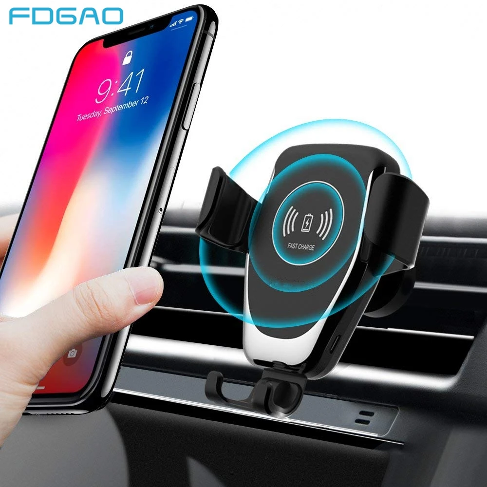 FDGAO Car Mount Qi Wireless Charger for iPhone XS Max X XR 8 Fast Wireless Charging Pad Phone Holder For Samsung Note 9 8 S9 S8