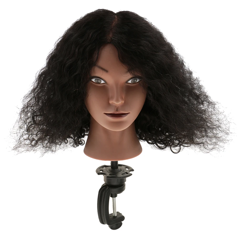 2 Pieces Cosmetology Silicone 100% Human Hair Practice Training Mannequin Head with Clamp Set