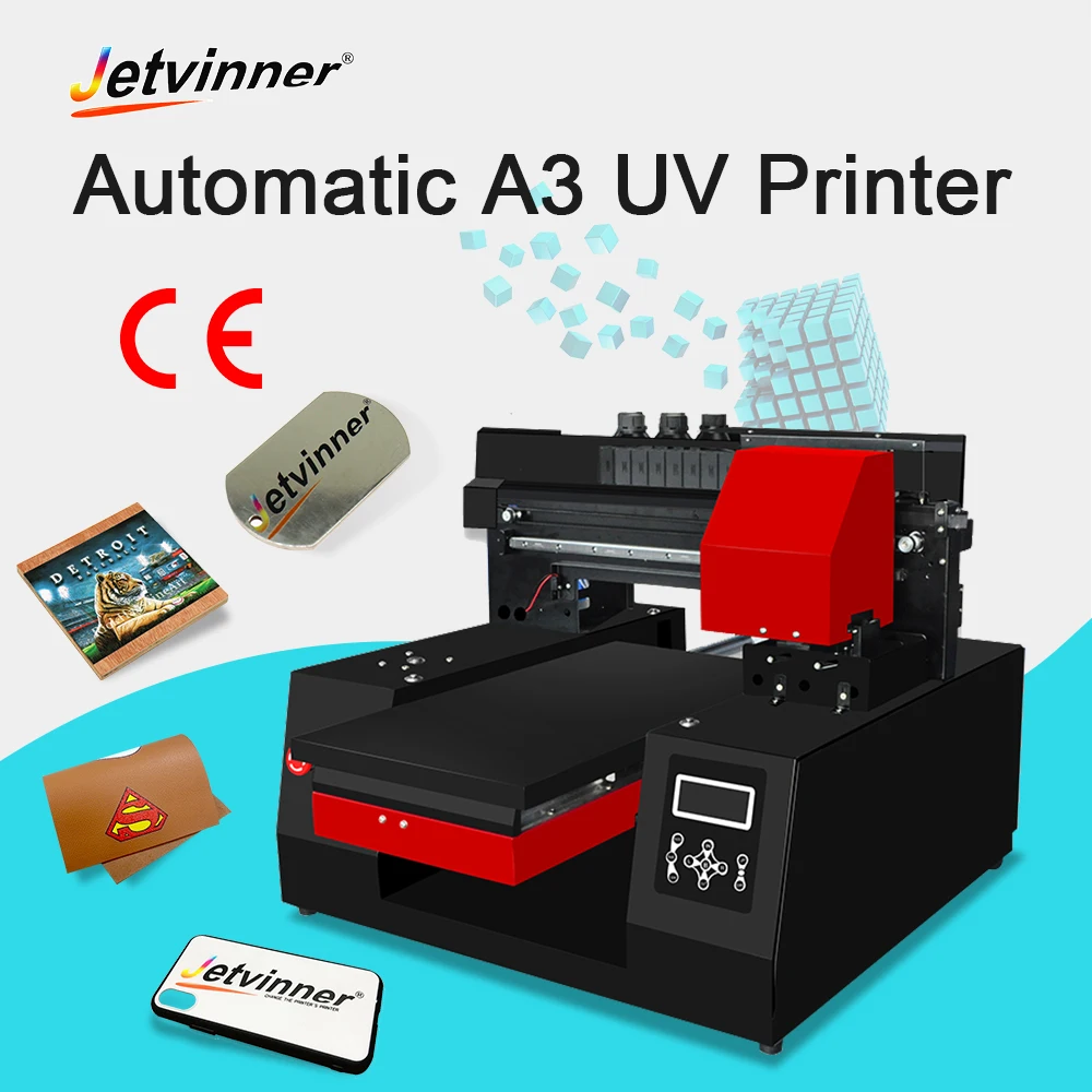 

Jetvinner A3 Size UV Printe Inkjet Printers DIY Printing Machine For Cylinder 3d Emboss Phone Case Metal Wooden PVC Acrylic TPU