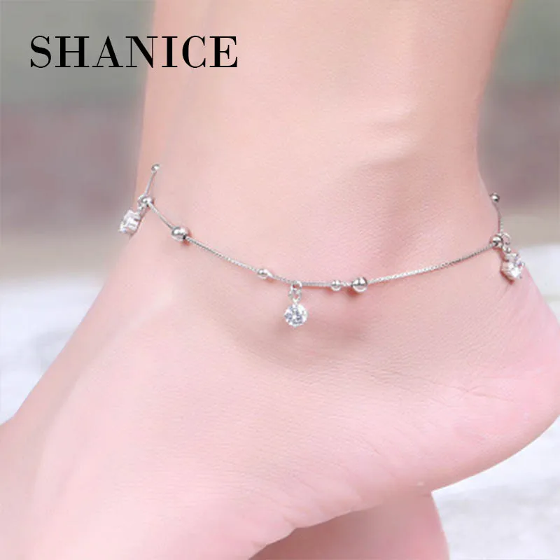 SHANICE 100 Real 925 sterling silver women anklets.Solid silver double
