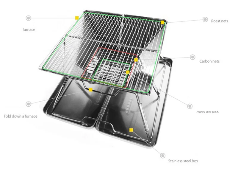 Печь для барбекю, портативная дровяная печь, печь для жарки на древесном угле, открытый складной гриль из нержавеющей стали