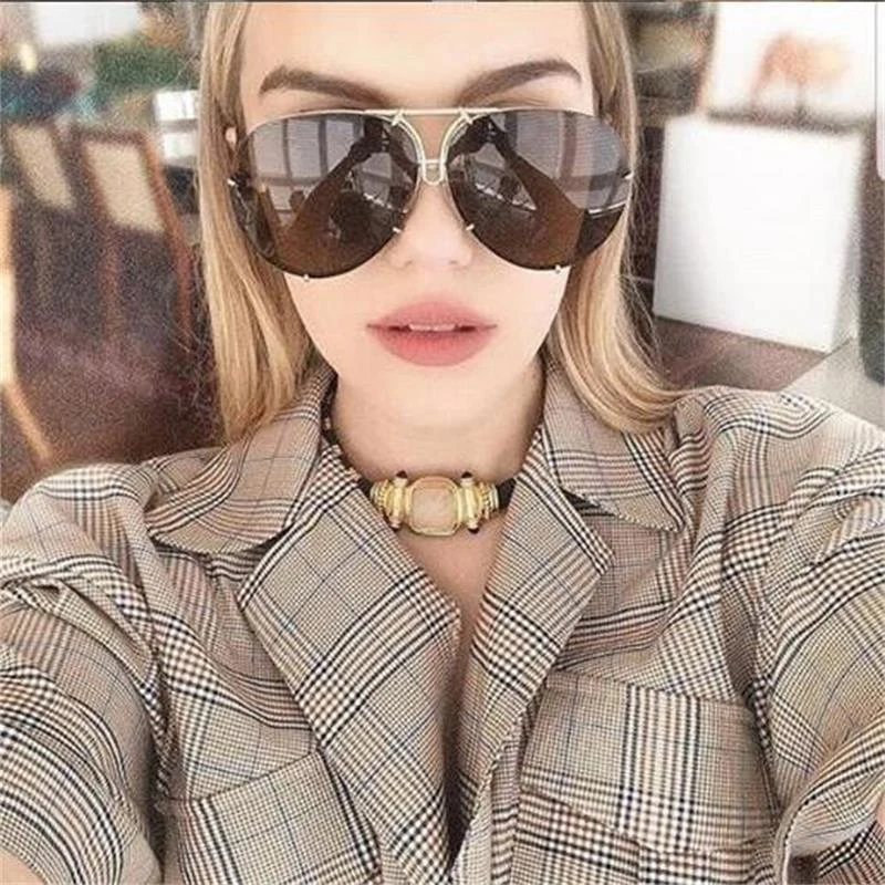 

Oversized Brown Sunglasses Brand Designer Fashion Big Shades Celebrity Kim Kardashian Sunglasses Trendy Pilot Eyewear UV400