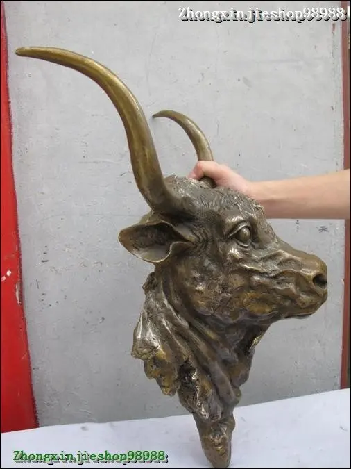 

20"China Classical Bronze Art OX bull head Wall Avoid evil Wall Hanging statue