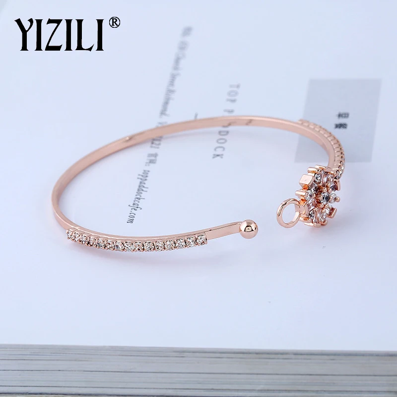 Женский браслет YIZILI из розового золота высокого качества, блестящие браслеты с цирконием, модные украшения для банкета