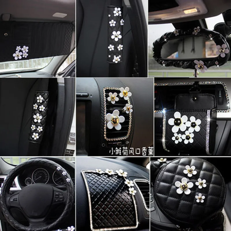 

Leather Car Seatblet Shifter Handbrake Cover Set Steering Wheel Neck Waist Support Pillow Sun Visor Tissue Bag Anti-Slip Mat