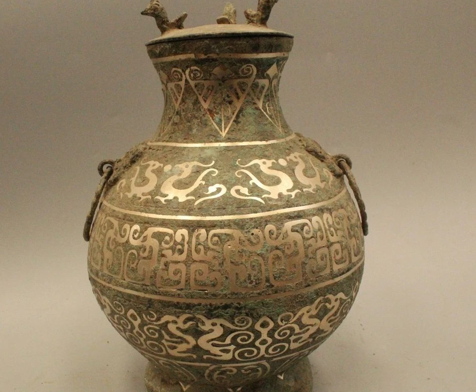 

9"Ancient Chinese Dynasty Palace Old Bronze Silver Beast flagon wine pot Cup Zun