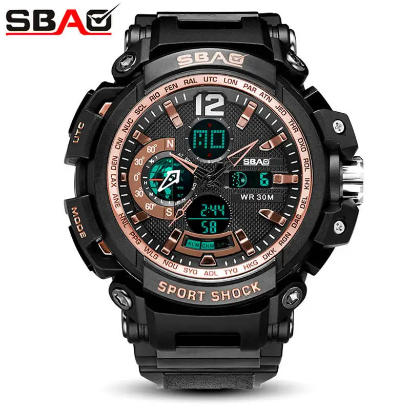 

SBAO Waterproof Sports Men's Watch Men Swim Clock Quartz Outdoor Silicone Strap Multifunction Alarm Clock Male Wrist Watches G
