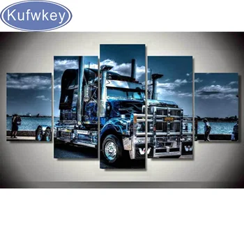 

5D Diamond Painting Cross Stitch Mosaic home Decoration Diy full Diamond Embroidery truck 5 pcs Wall sticker art children's room