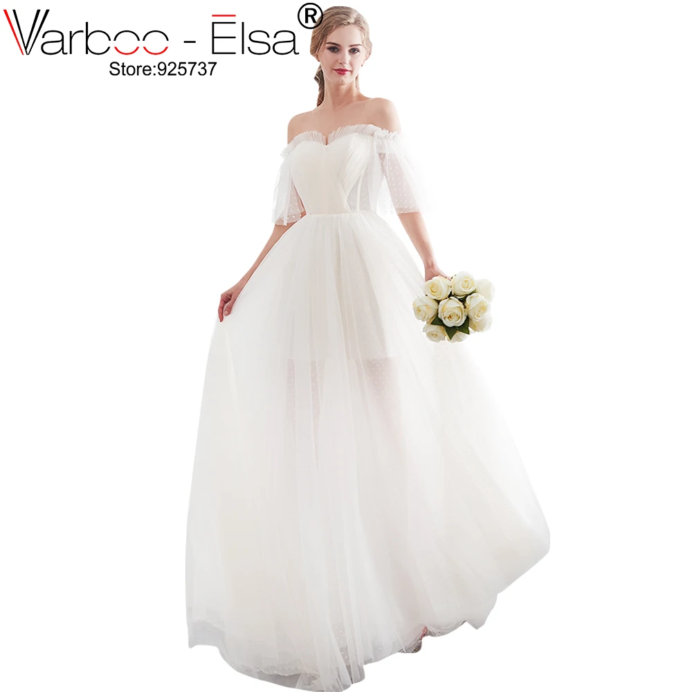 VARBOO_ELSA Белое кружево складки вырез сердечком A-Line Свадебные платья 2018 с шлейфом Vestido De Noiva свадебное платье