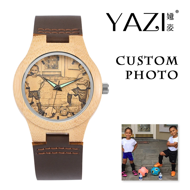 

YAZI Customized Photo Wooden Watch for Men and Women Wrist Watch Sketch Design Natural Bamboo Unique Quartz Watch No Waterproof