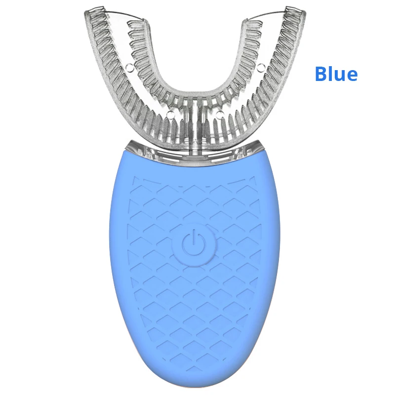 Автоматическая электрическая зубная щетка 360 градусов, щетка с u-образной силиконовой щеткой, звуковая вибрация, зарядка через usb, голубое отбеливание зубов - Цвет: Blue