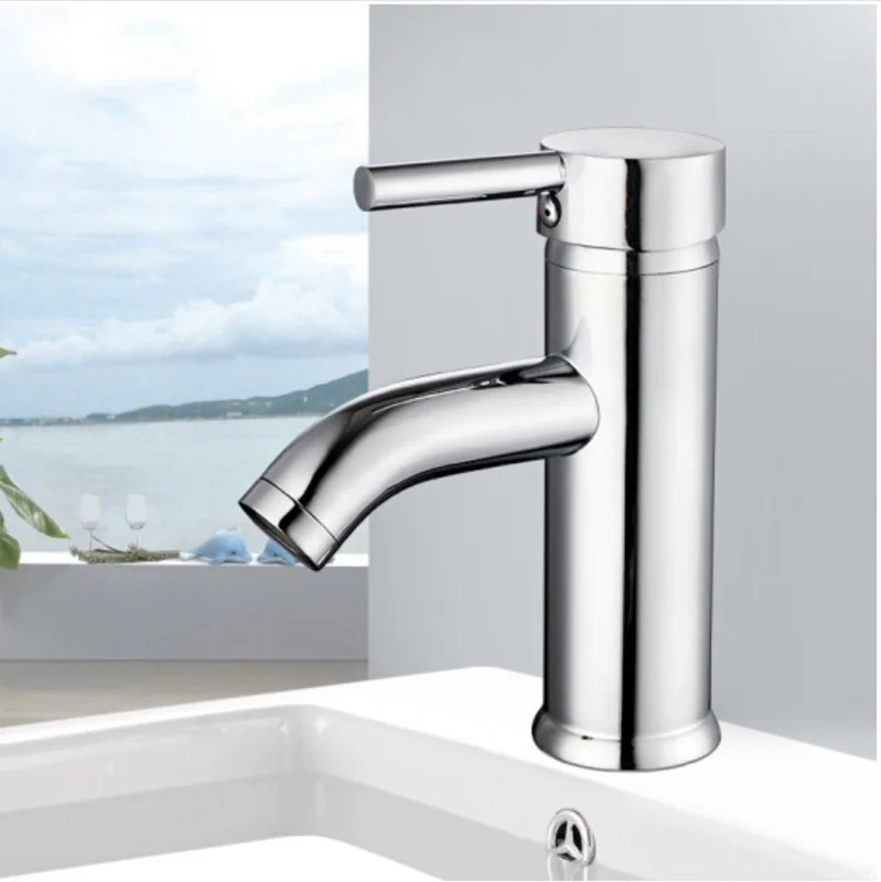

Stainless steel circular basin faucet cold and hot washbasin tap short curved basin faucet