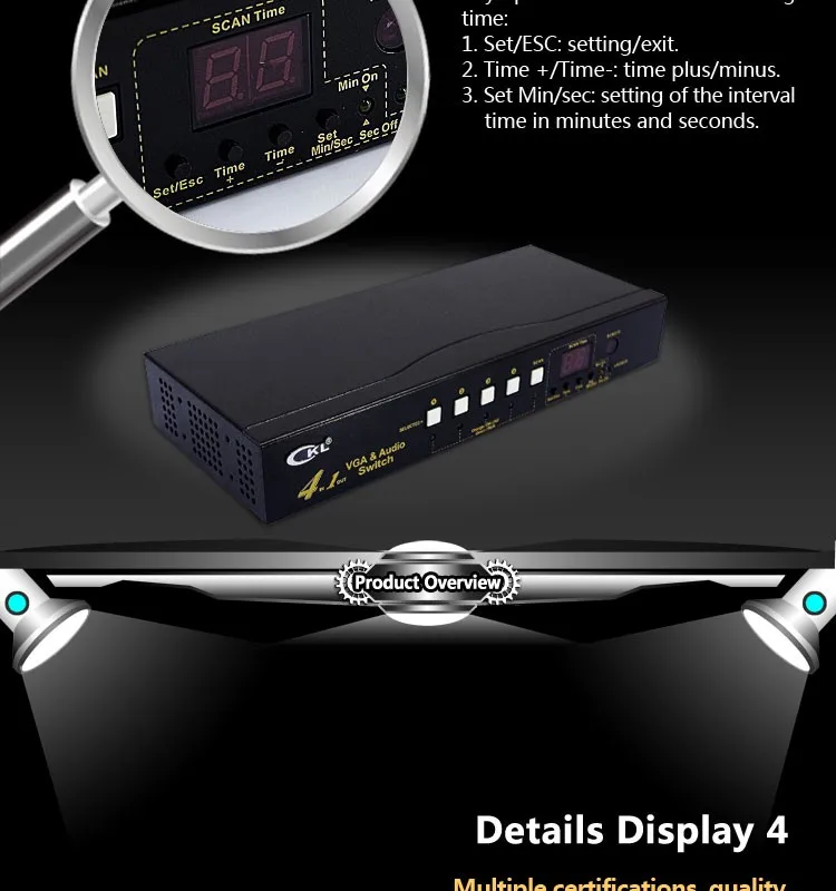 Ckl-41s 4 Порты и разъёмы Авто VGA аудио коммутатор 4 в 1 из видео коммутатор 2048*1536 450 мГц для pc Мониторы с ИК-пульт дистанционного RS232 Управление