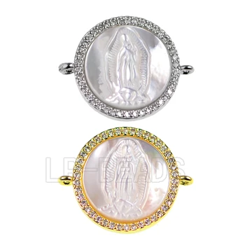 

Top Virgin Mary Shell Pearl 18x22mm Zircon Micro Pave Gem stones Lucky Bracelet Connector Charm Beads 5pcs/Lot