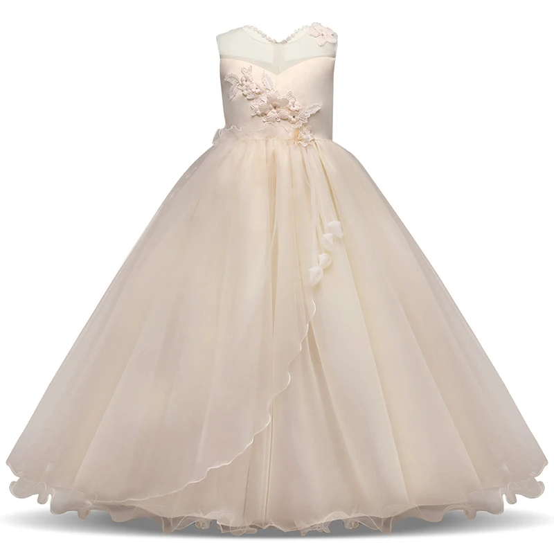 Детское свадебное платье с цветочным узором для девочек; праздничное платье принцессы; длинные белые платья с длинными рукавами; vestido longo От 5 до 14 лет; для подростков