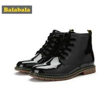Balabala Girls Patent Leather Fleece-Lined Martens 10 Eye Lace-up Marten Boots for Teenage Girl Pull Tab at Heel with Round Toe