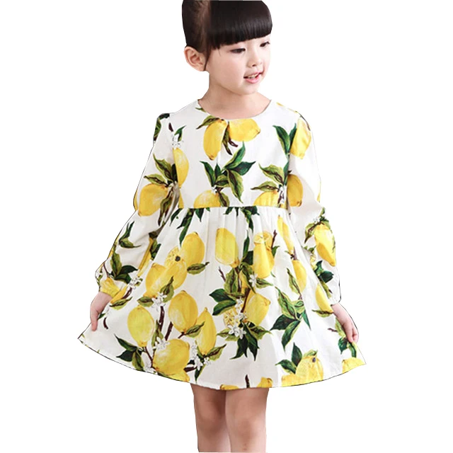 

2017 New Spring Fall Girls Dresses Children Clothing For Girl Lemon Princess Dress Kids Cotton Clothes For 3 4 5 6 7 8 9 10 Yrs