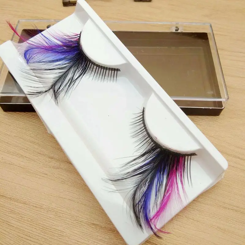 

Colorful Purple Long Feather Costume Party Eye Lashes Profissional False Eyelashes Eyelashes Individual Eyelashes