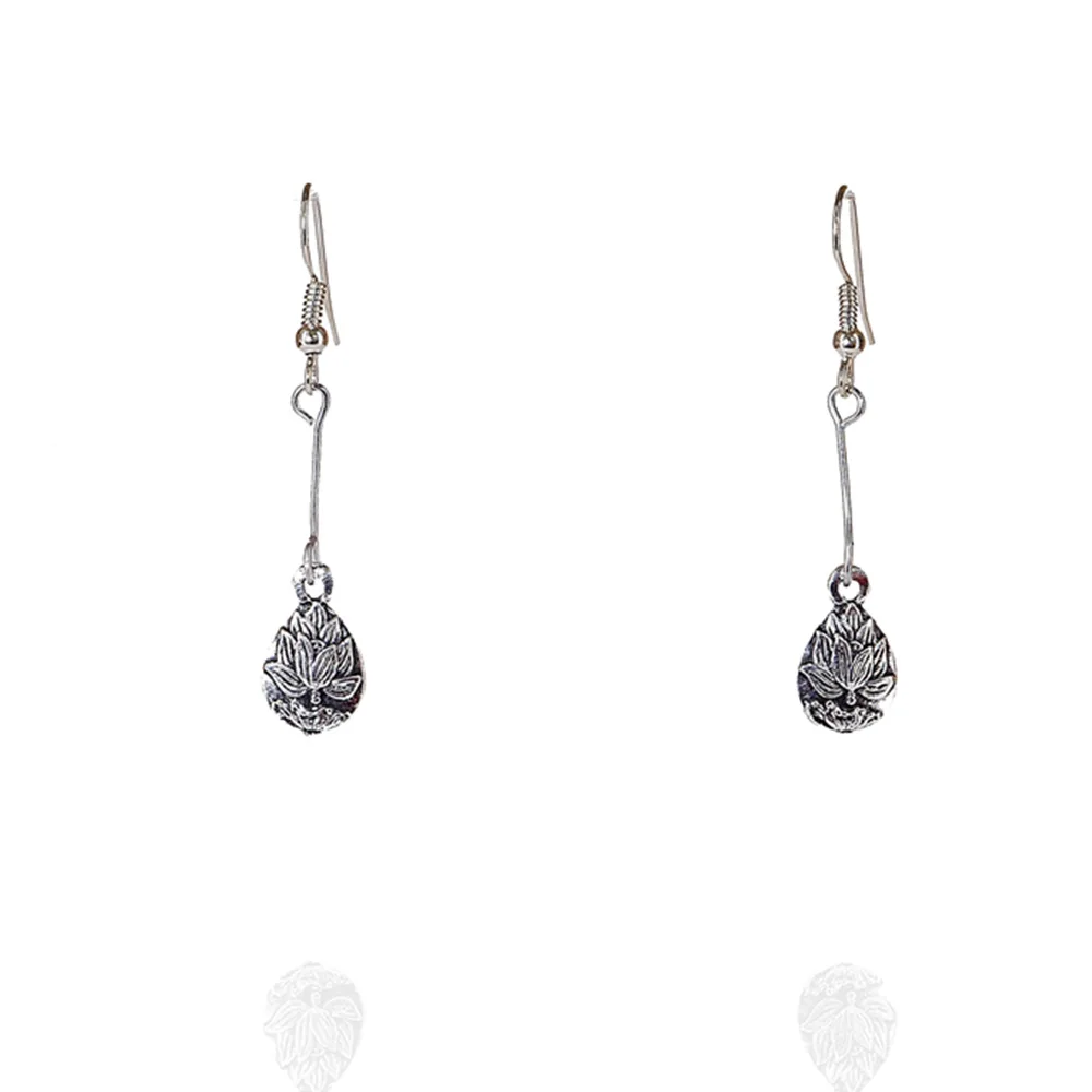 

Woman For Earrings Fashion Silver Jewelry Girl Trend Gift Clasp Dangler Eardrop Pendant Vintage Ethnic Lotus Flower