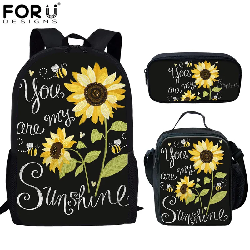 buy FORUDESIGNS You are my Sunshine Design School Bags Sunflower Print 3pcs set Schoolbags for Child Girls Bookbag Leisure Daypacks