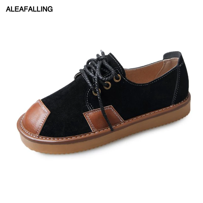 

Aleafalling Women Boots Lace Up With Patchwork Sewing Smart Shoes College Girl's Smooth Pu Leather Spring Autumn Boots WBT240