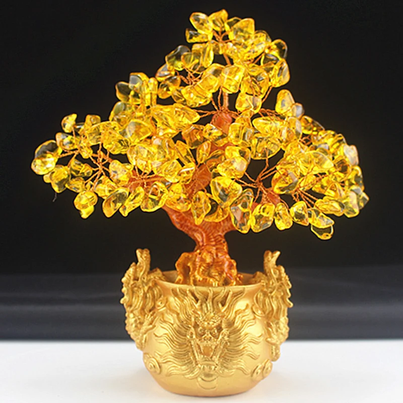 Resin Feng Shui Money Lucky Rich Tree Craft Natural Crystal Office Home Room Decor