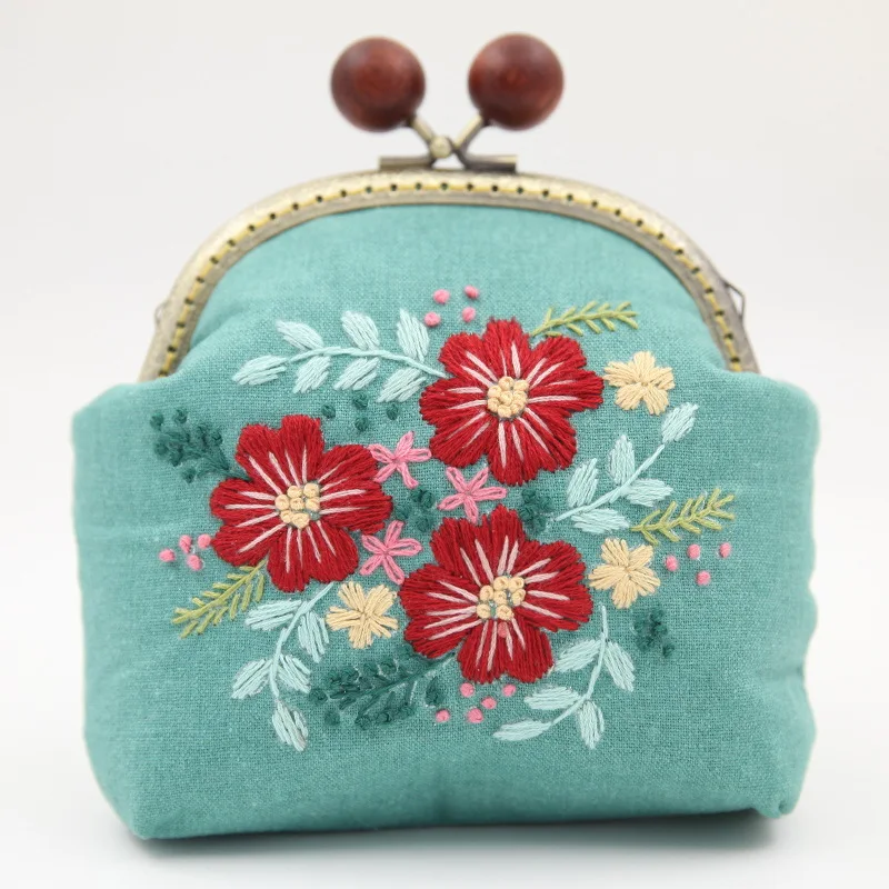 DIY Unfinished Handmade 3D Embroidered Ancient Purse Bag Storgage Bag Material Kits 16.5cm - Цвет: Небесно-голубой