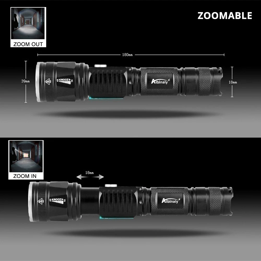Rechargeable LED flashlight T6 waterproof torch USB interface to charge the phone Zooable 5 lighting modes by 18650