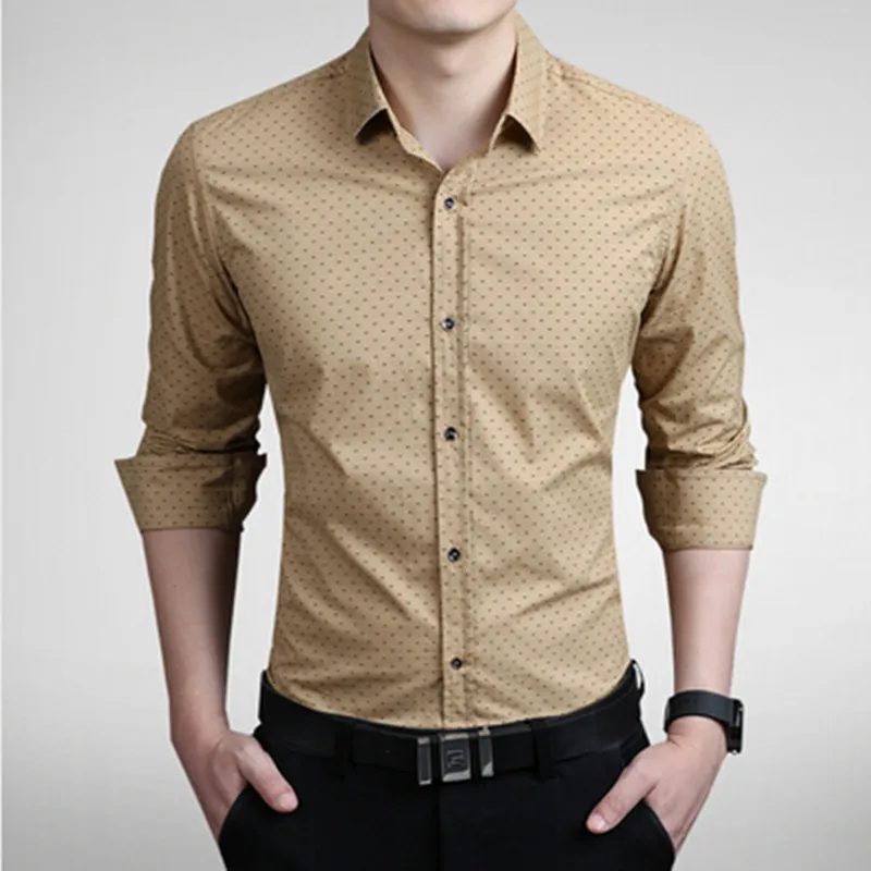 Men's Casual Slim Fit Printed Shirts, Asian Size M-5XL - Available in Red, Khaki, White, Green image 3