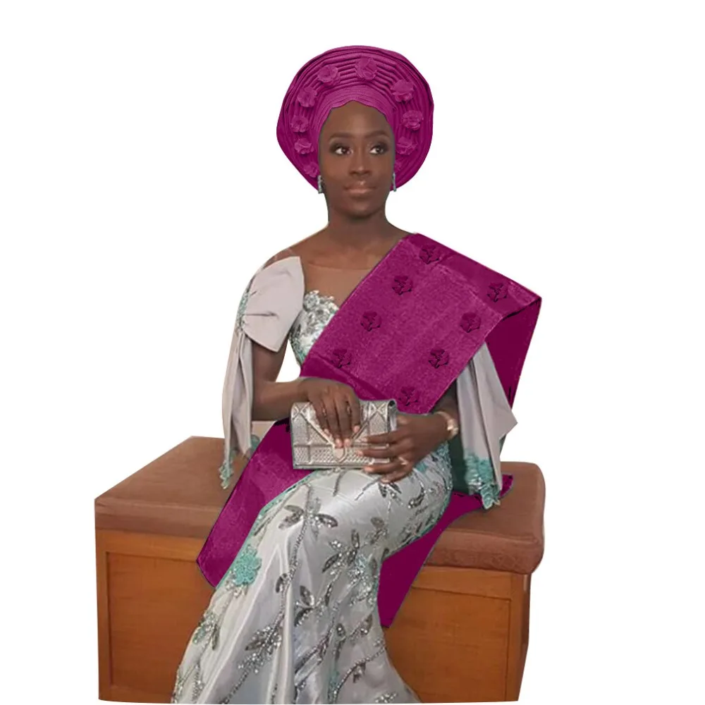 Бесплатная доставка aso oke gele Африканский цветок женский головной убор с