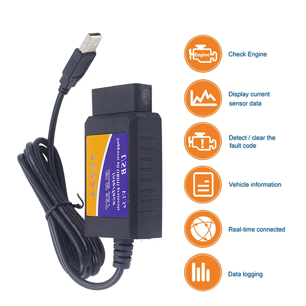 Диагностический сканер ELM327 USB интерфейс OBD2 диагностический инструмент без чипа