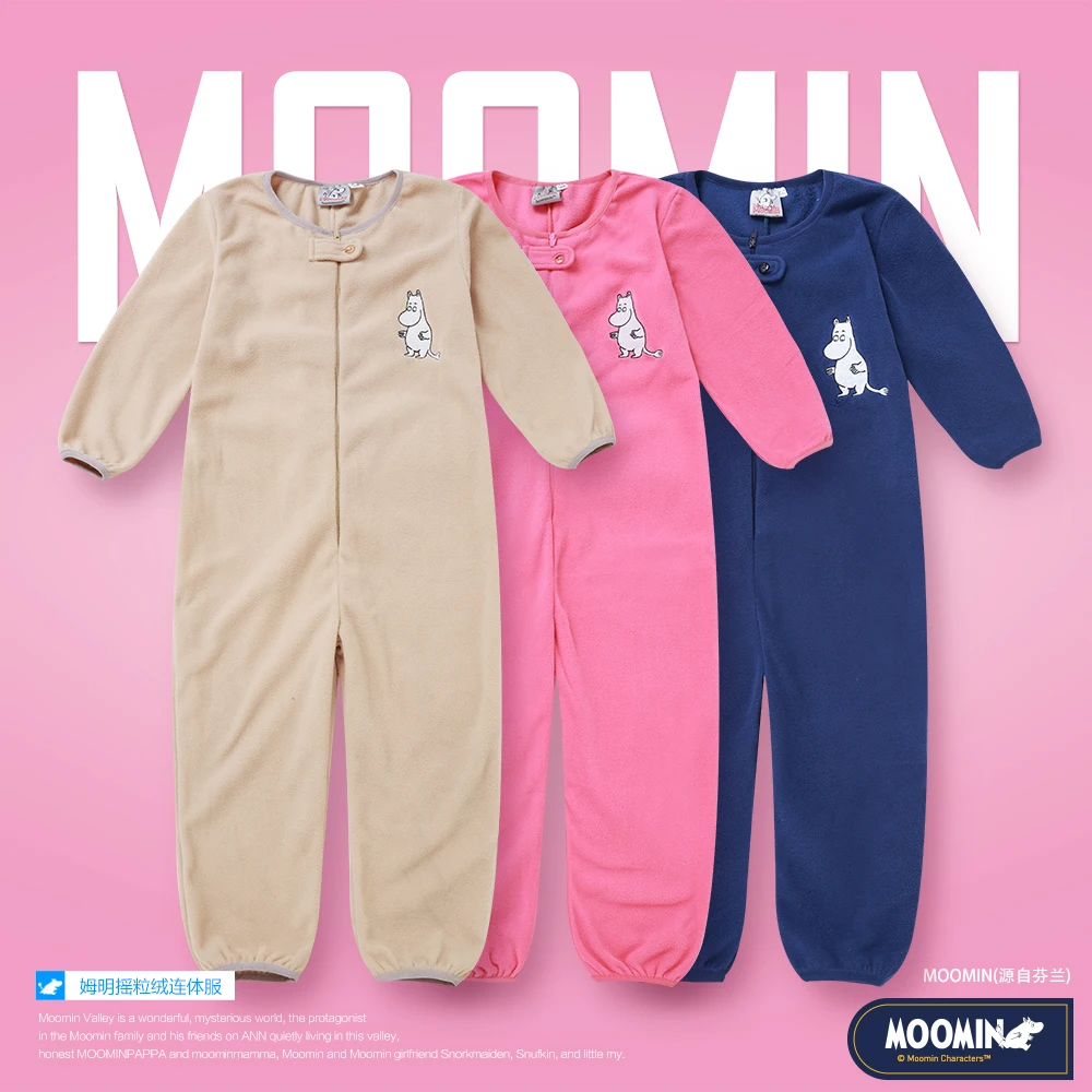 Moomin 2018 Spring fleece overall indoor moomin fleece romper long sleeve pink blue cartoon fleece romer infant romper zipper