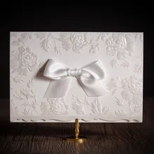 New Wedding Invitations Card With Embossed Flower Ribbon Bow Customized for Marriage Engagement Birthday Party Supplies CW5199