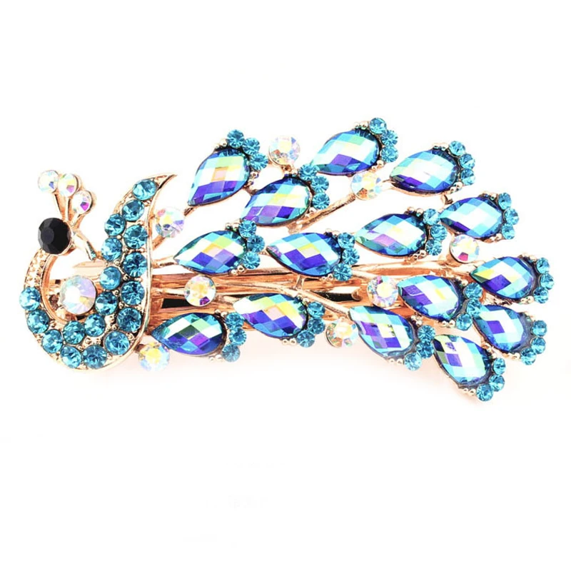 Unique Peacock Hair Accessories Crystal Hair Clip Luxury Rhinestone